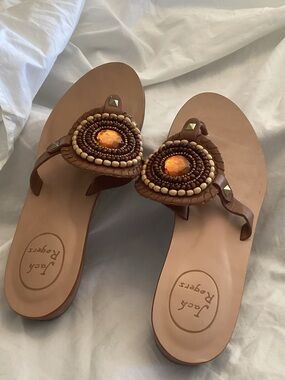 Jack Rogers “Gisele”  Beaded Jewel Toe-Post Sandals